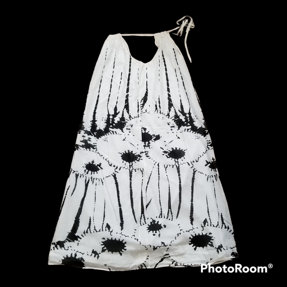 Caliana Flower Blossom Black White Tie Dyed Midi Sun Dress Cover-up. Women 6 - Picture 5 of 8